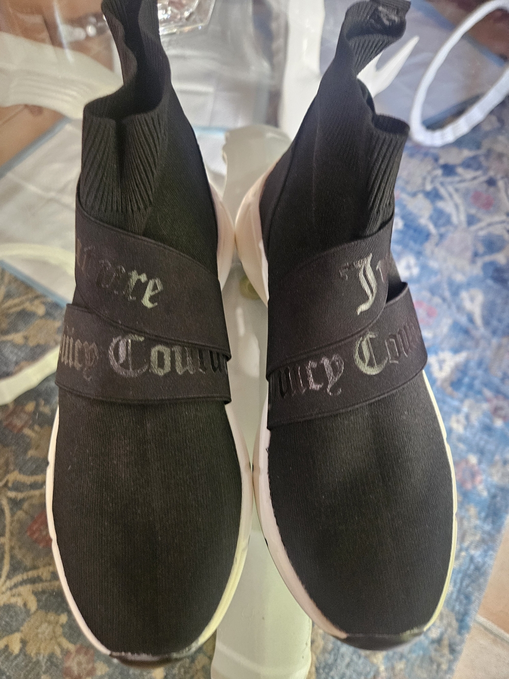 Juicy Couture Black Slip-On Sock Sneakers with Branded Strap Sz9